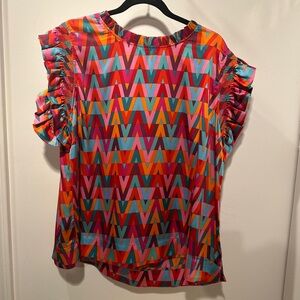 NWOT JODIFL Vibrant Multicolor Ruffle Blouse